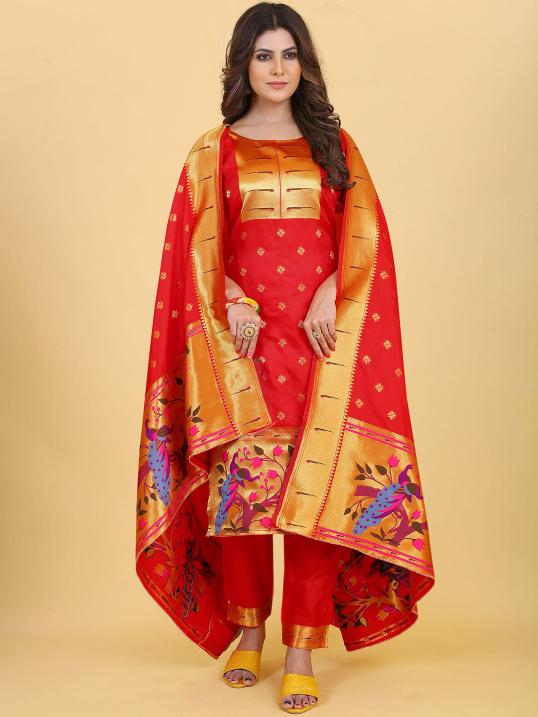 Royal Rajgharana Saree Pure Silk Unstitched Dress Material