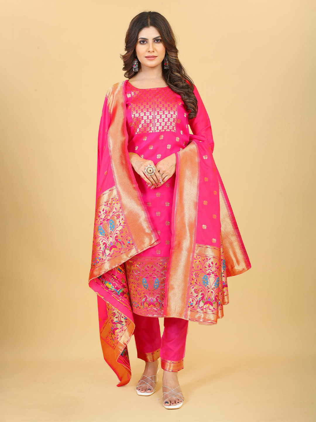 Royal Rajgharana Saree Woven Design Zari Saree Pure Silk Unstitched Dress Material