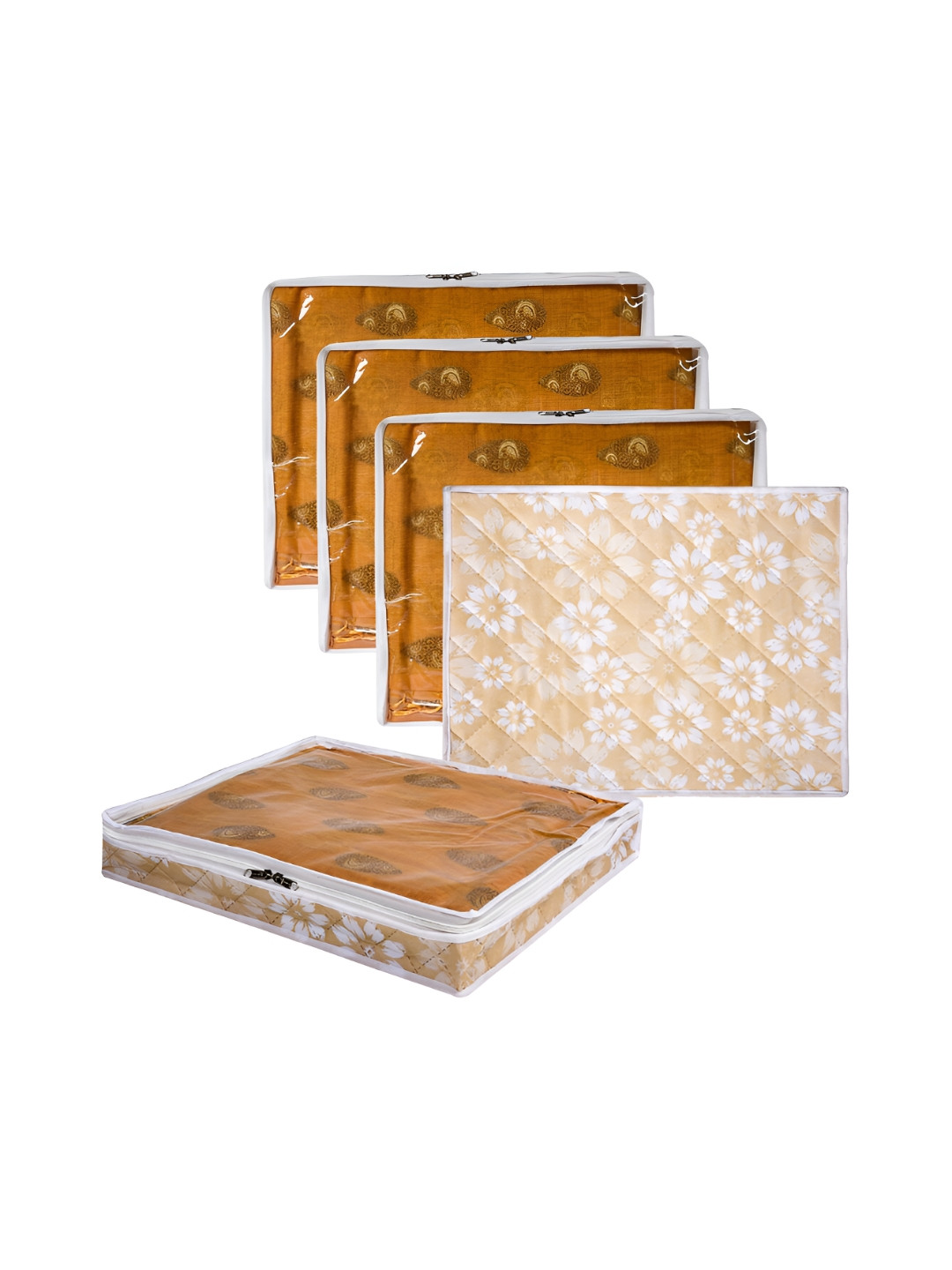 Kuber Industries Gold-Toned & White 5 Pieces Printed Multi-Utility Organisers