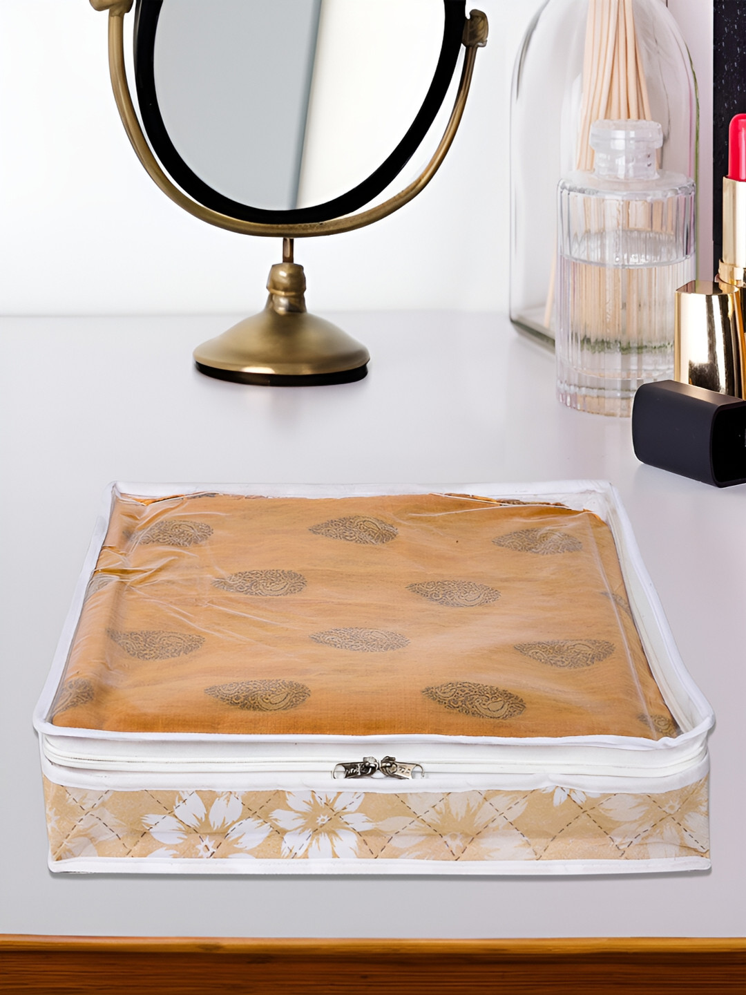 Kuber Industries Gold-Toned 2 Pieces Top Visible Window Saree Organisers