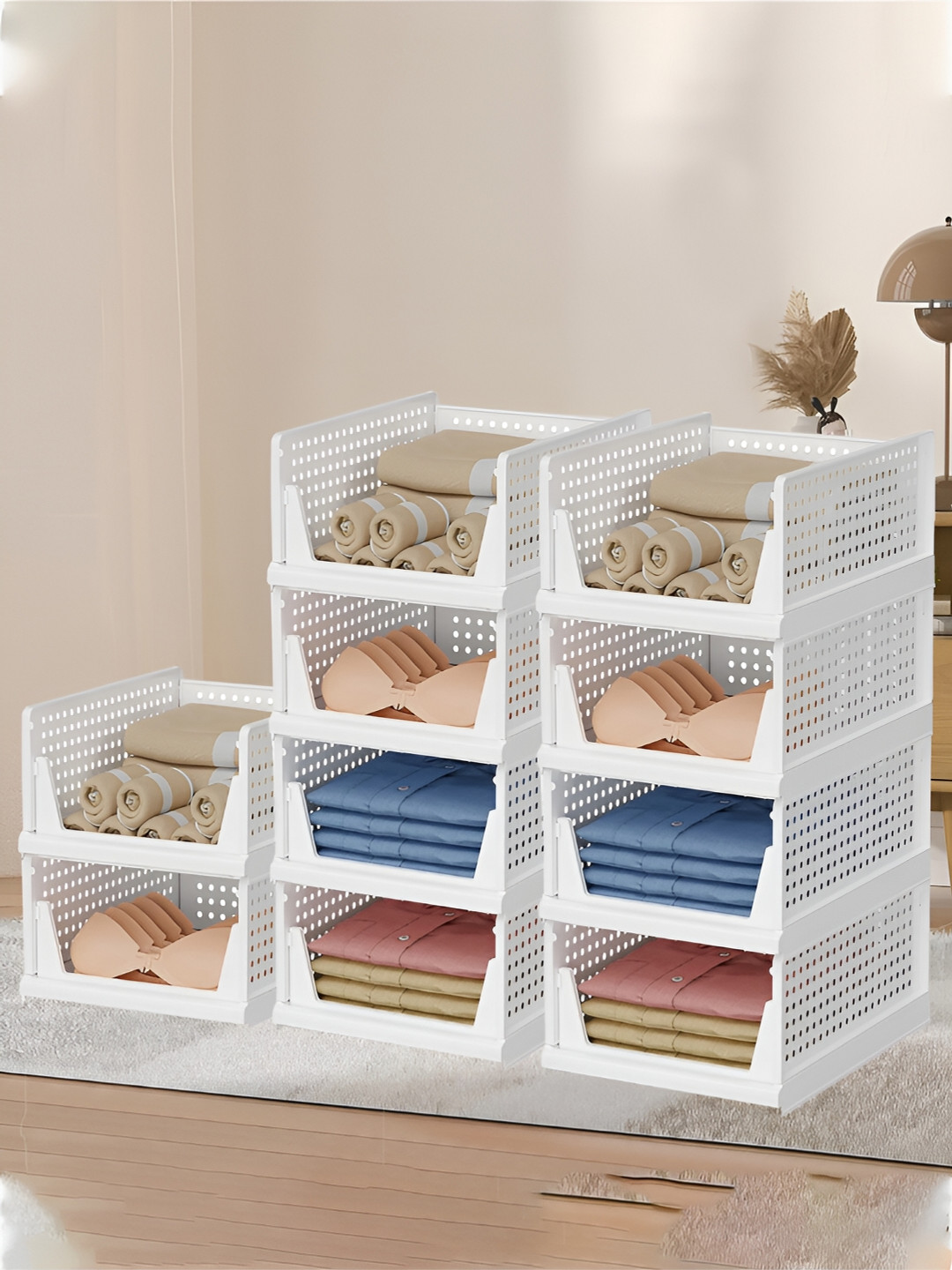 Kuber Industries White 10 Pieces Textured Multi-Utility Organisers