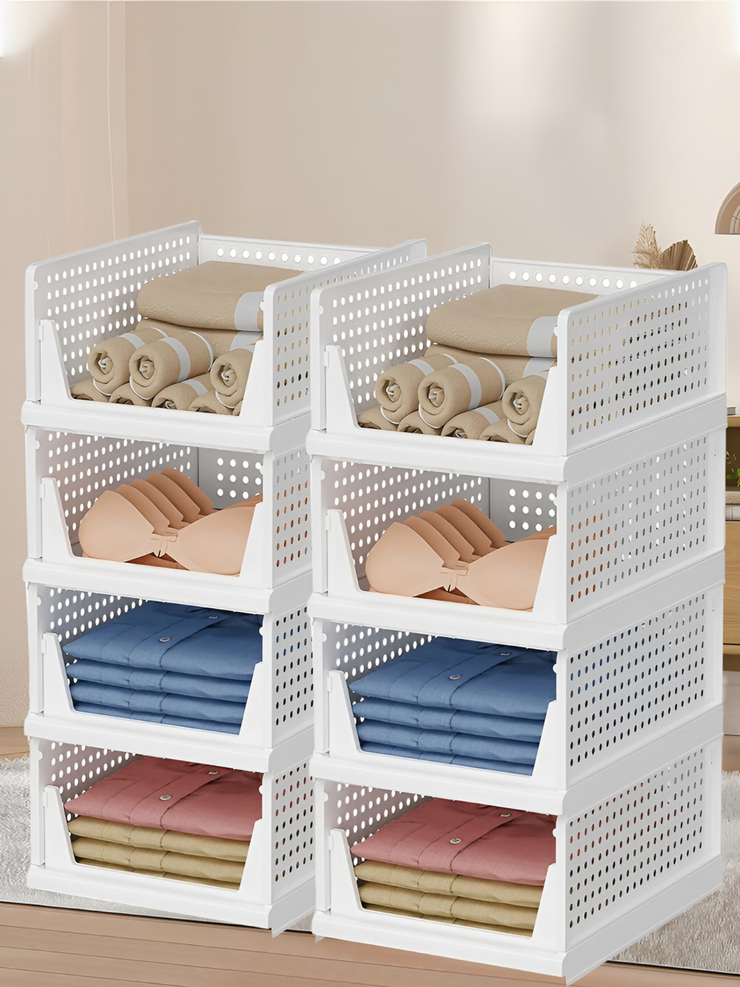 Kuber Industries White 8 Pieces Textured Multi-Utility Organisers