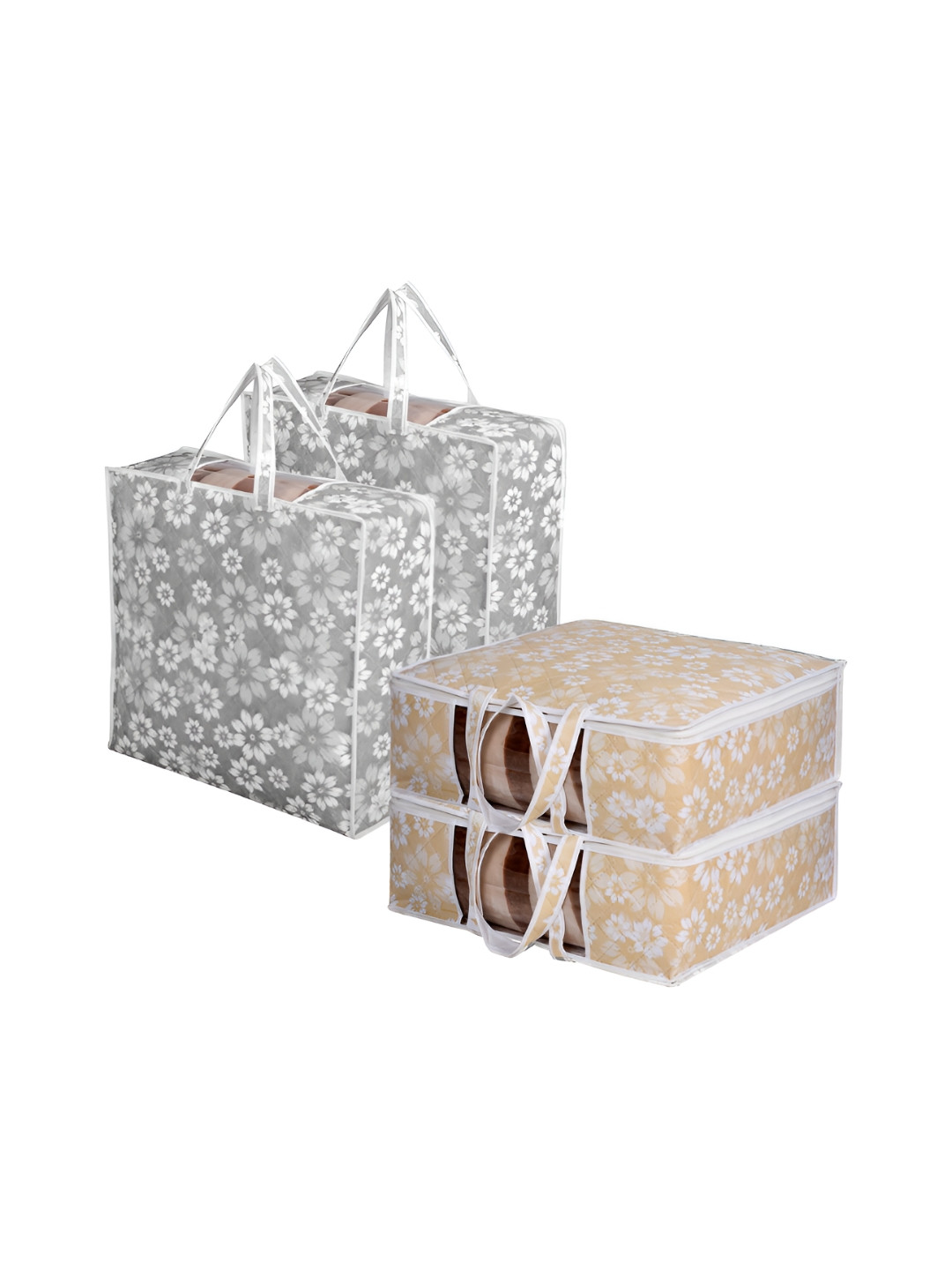 Kuber Industries Grey 4 Pieces Blanket Cover With Visible Window & Handle Organisers