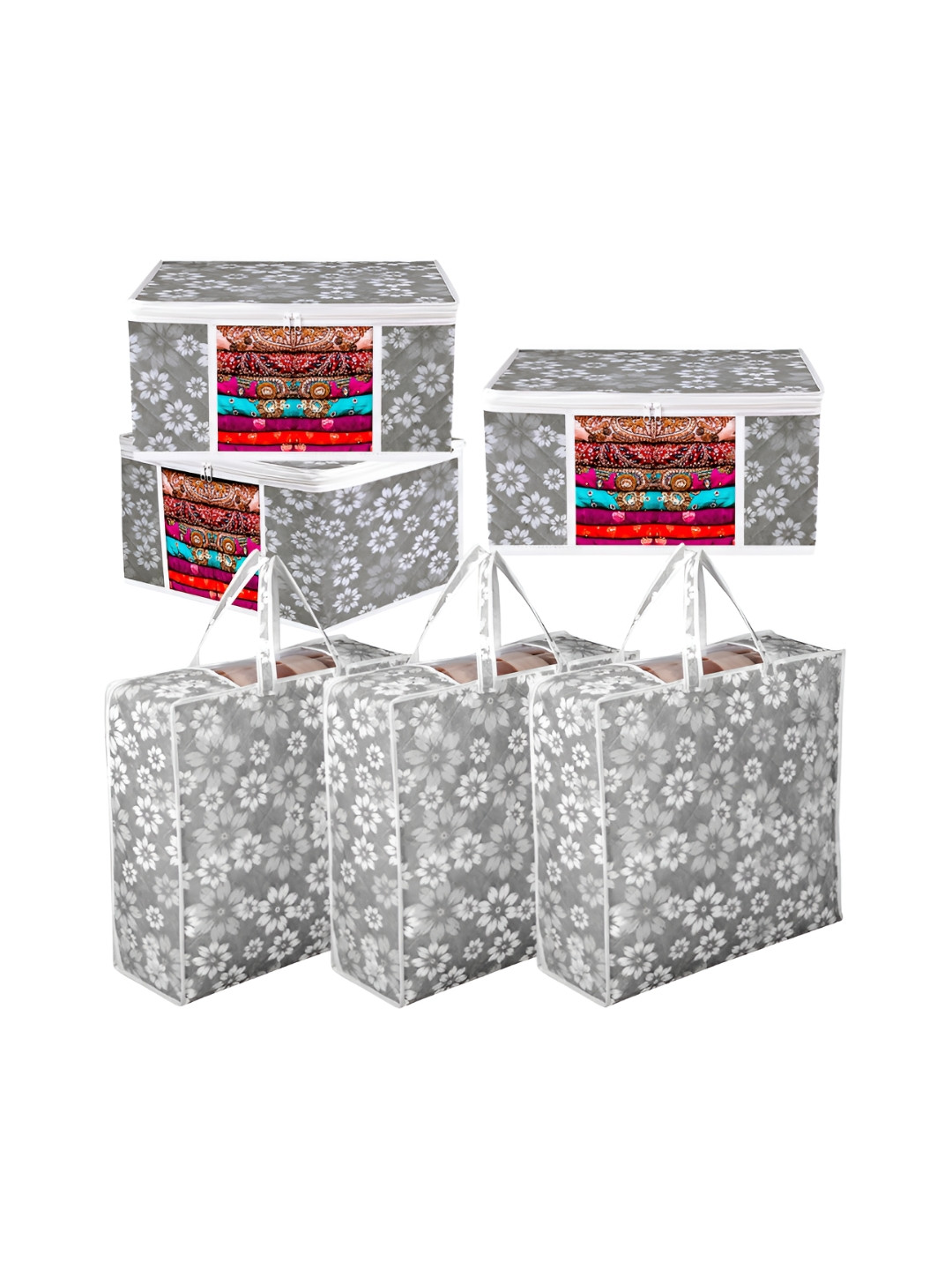 Kuber Industries Grey and White 6 Pieces Regular Blanket Cover Organisers