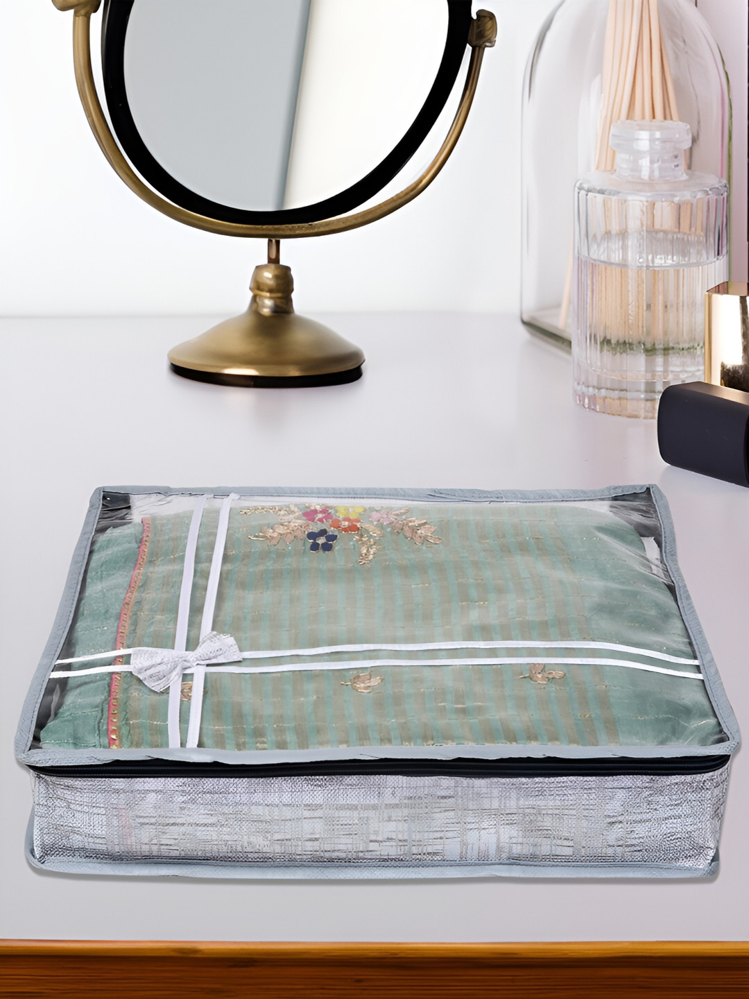 Kuber Industries Grey 6 Pieces Top Visible Window Saree Organisers