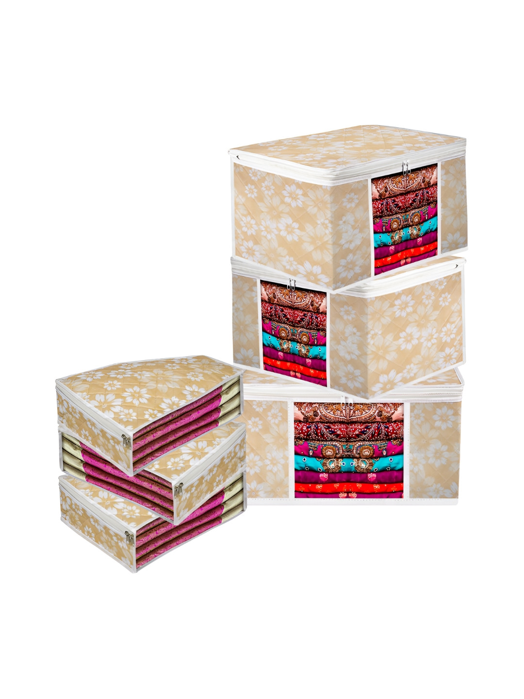 Kuber Industries Gold-Toned & White 6 Pieces Printed Multi-Utility Organisers