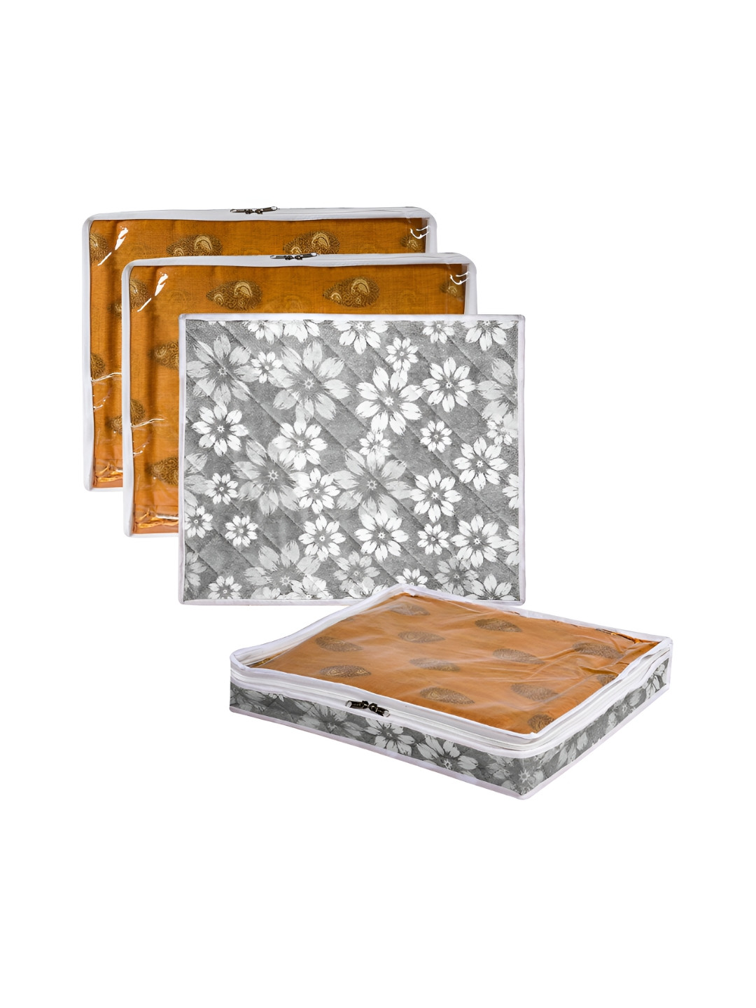 Kuber Industries Grey 4 Pieces Saree Storage Bag with Top Visible Window Organisers