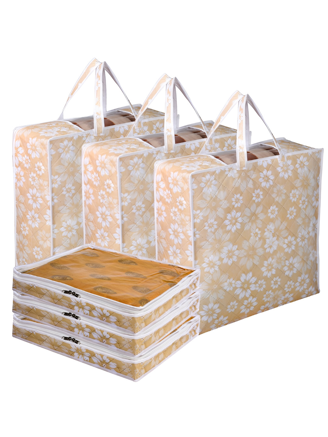 Kuber Industries Gold-Toned & White 6 Pieces Printed Multi-Utility Organisers