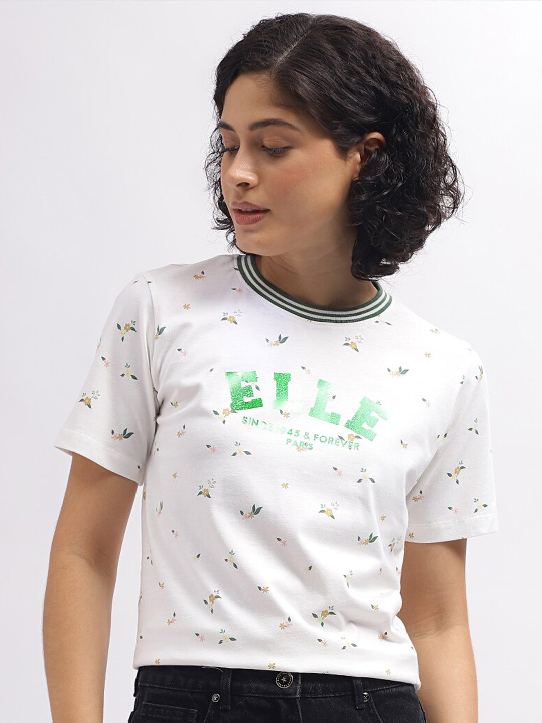 ELLE Conversational Printed Cotton Round Neck Relaxed Fit T-shirt
