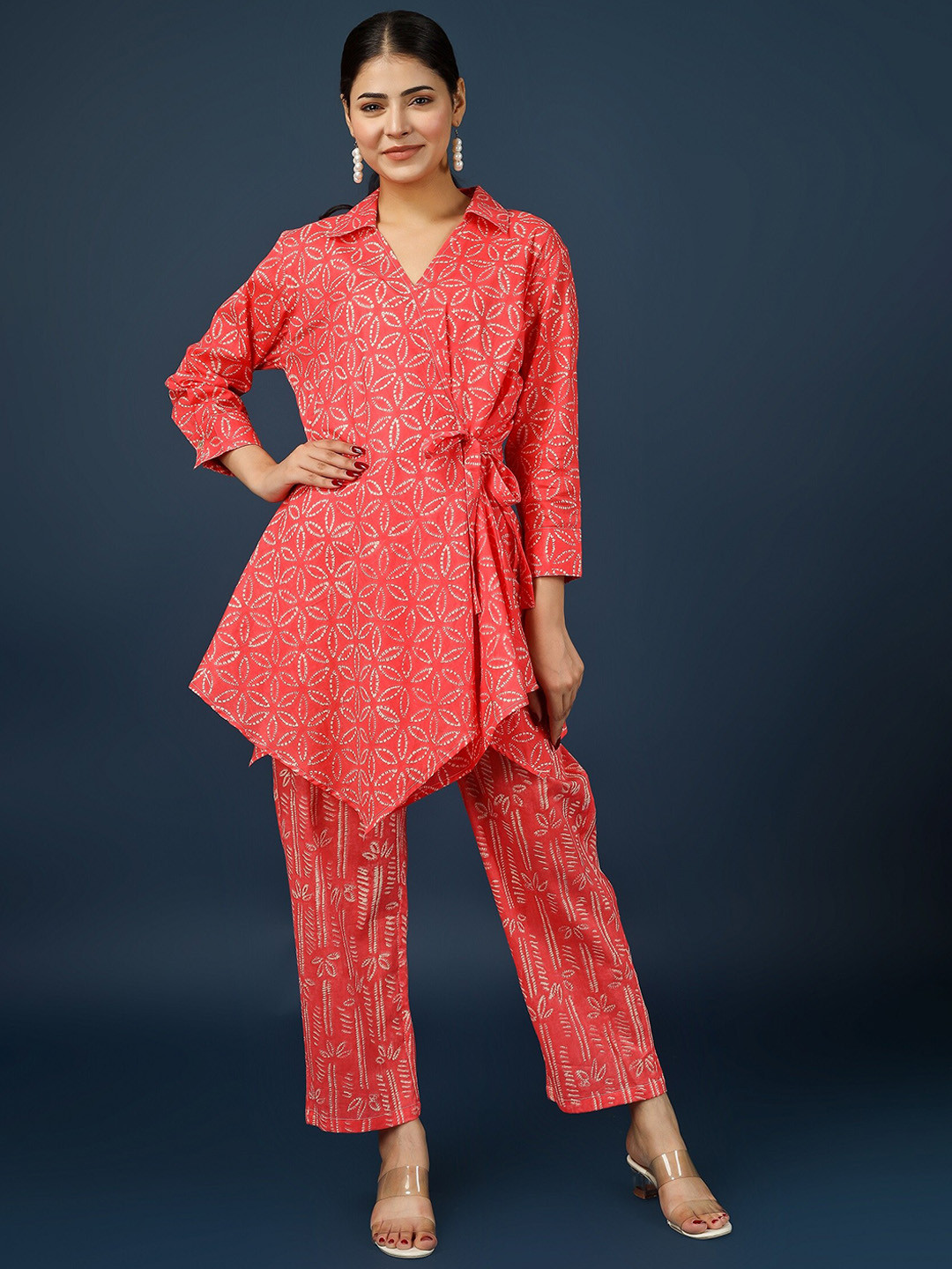 HUE & HIDE Printed Pure Cotton Tunic With Trousers
