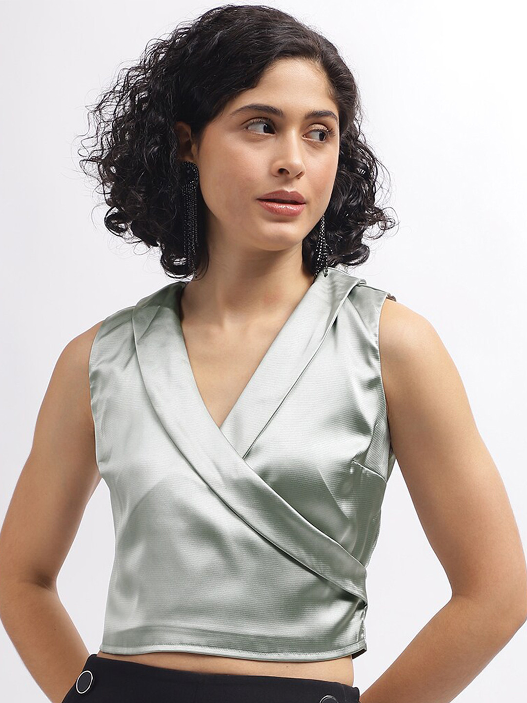 CENTRESTAGE Women Solid V-Neck Sleeveless Top