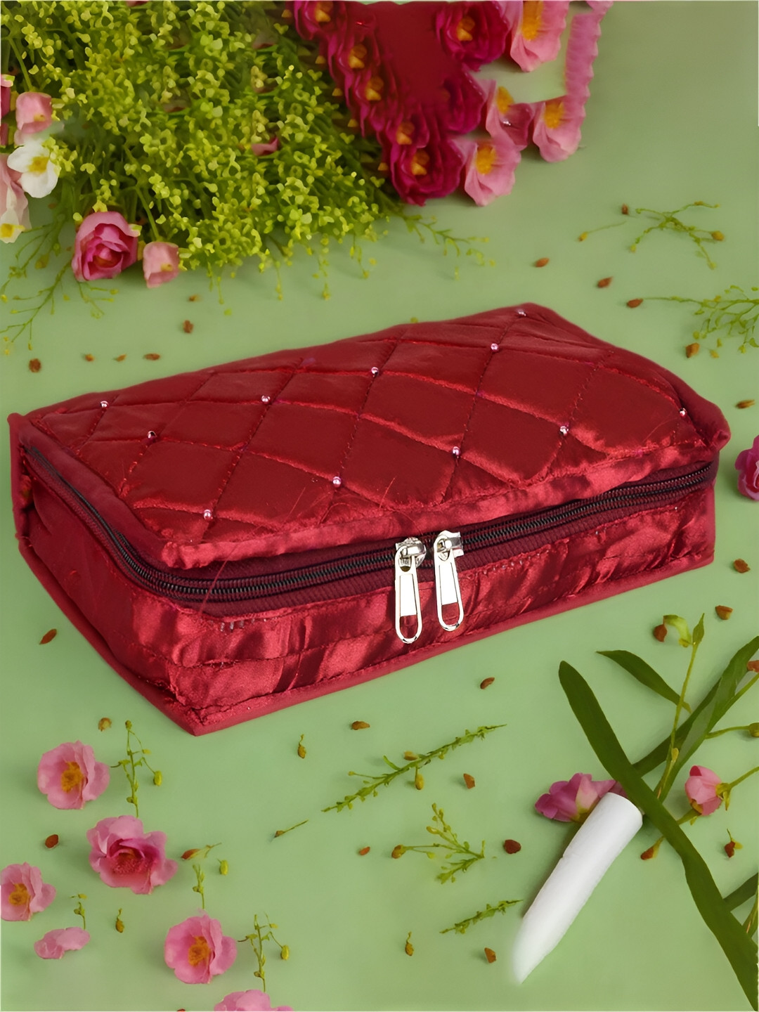 Kuber Industries Maroon Regular Pouch Jewellery Kit Storage Bag Organiser
