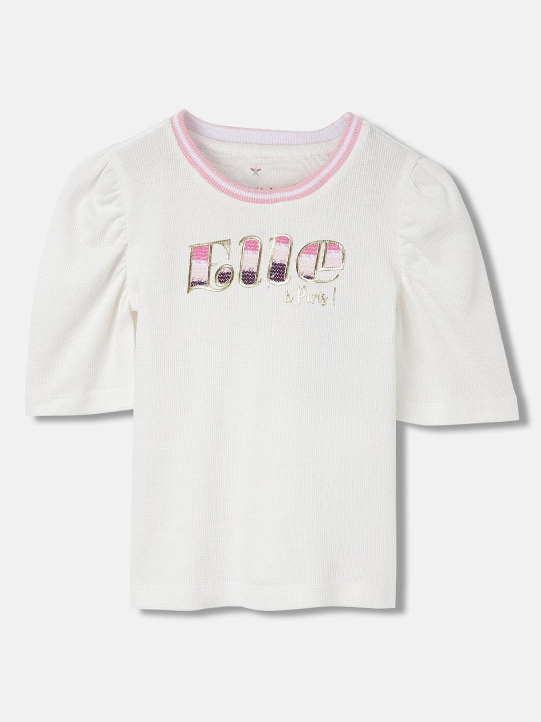 ELLE Girls Typography Printed Relaxed Fit Cotton T-shirt
