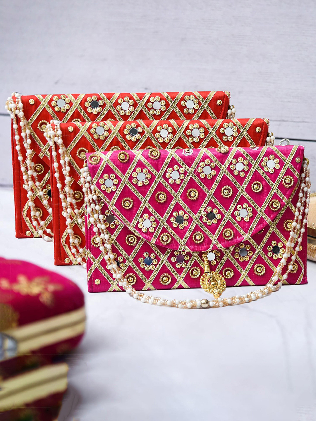 Kuber Industries Pack Of 3 Embroidered Envelope Clutch