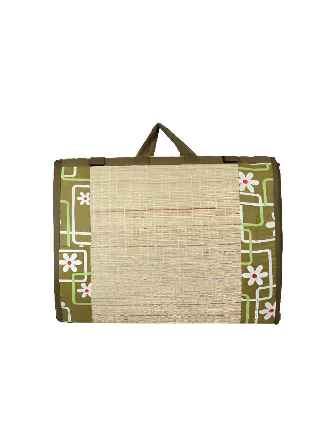 KALA DARSHAN CRAFTS BAZAR Green and Beige Floral Handmade Cotton Carpet