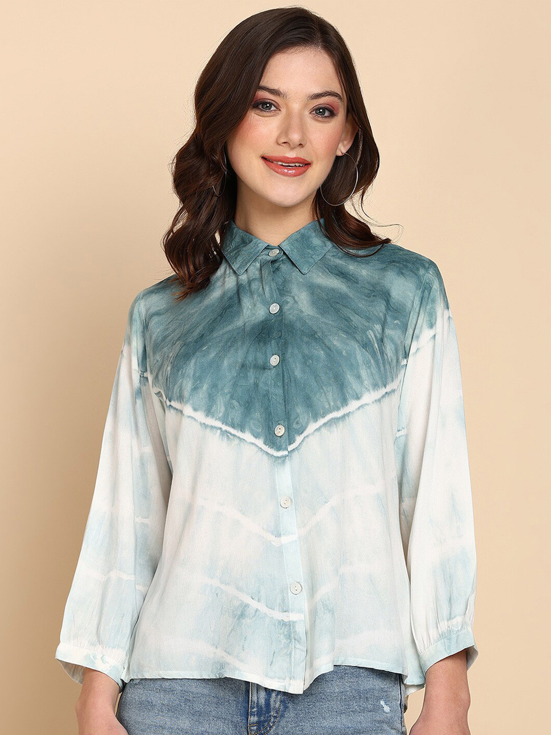 Maaesa Relaxed Tie & Dye Spread Collar Regular Fit Casual Shirt