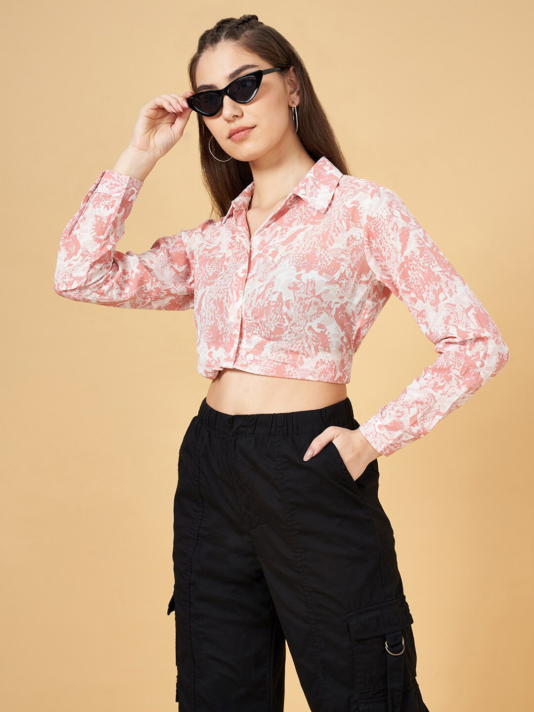 SF JEANS by Pantaloons Floral Print Shirt Style Crop Top