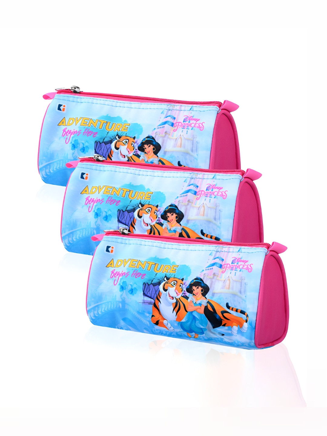 Kuber Industries Kids Pack Of 3 Disney Princess Printed Pencil Pouches