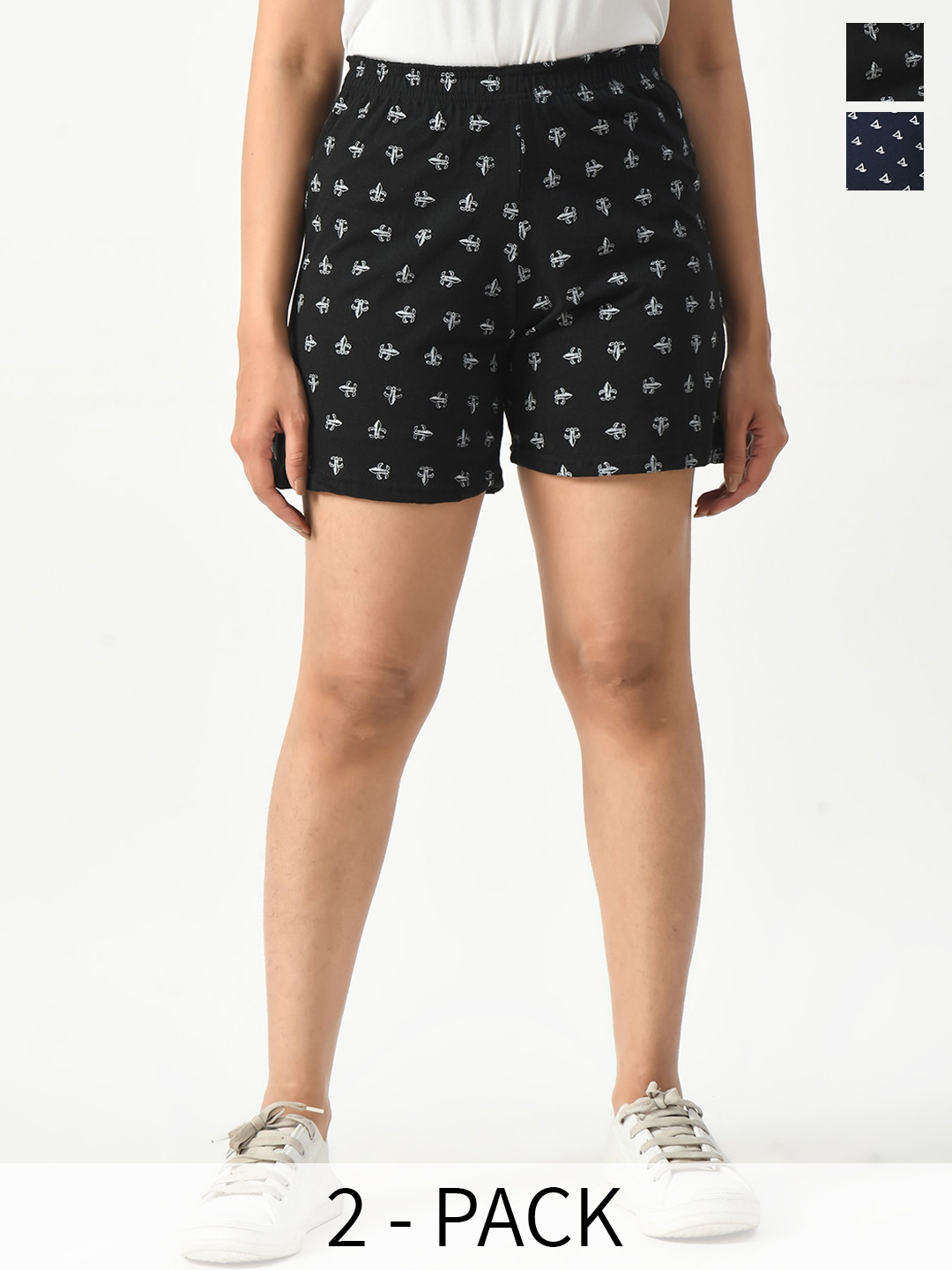 BAESD Women Pack of 2 Conversational Printed Cotton High-Rise Shorts
