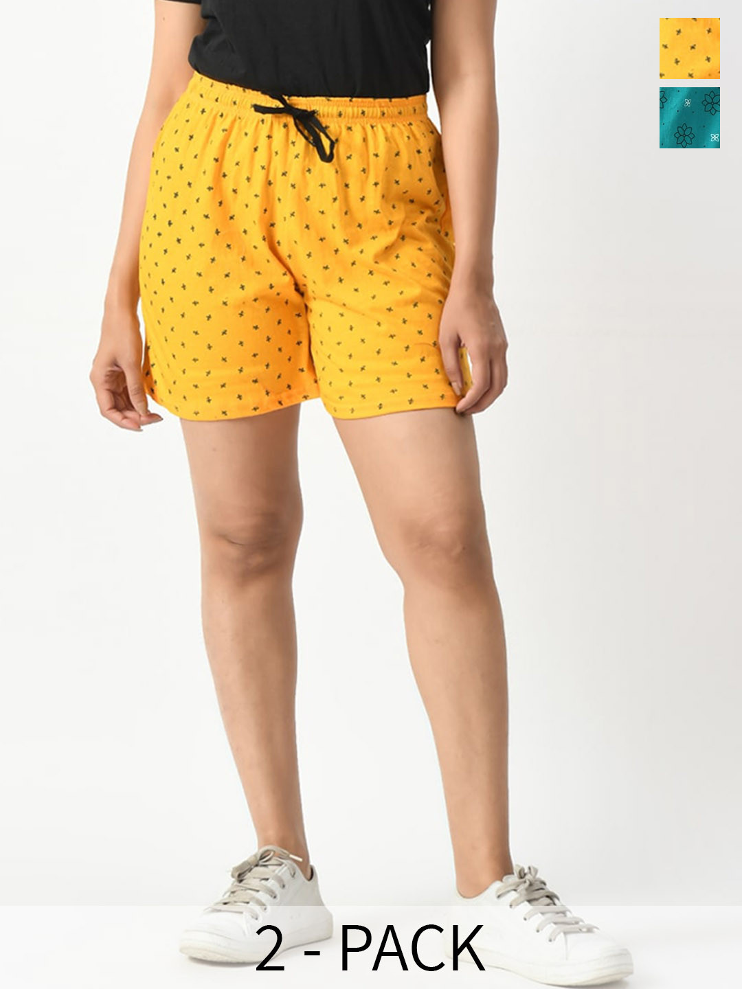 BAESD Women Pack of 2 Conversational Printed Pure Cotton High-Rise Shorts