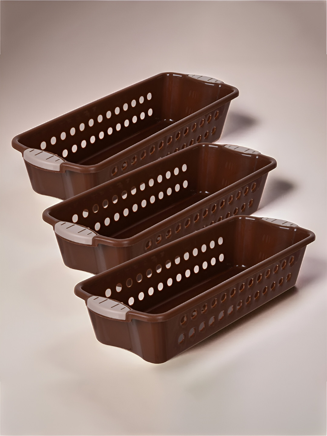 Kuber Industries Brown 3 Pieces Regular Drawer Storage Basket Organisers