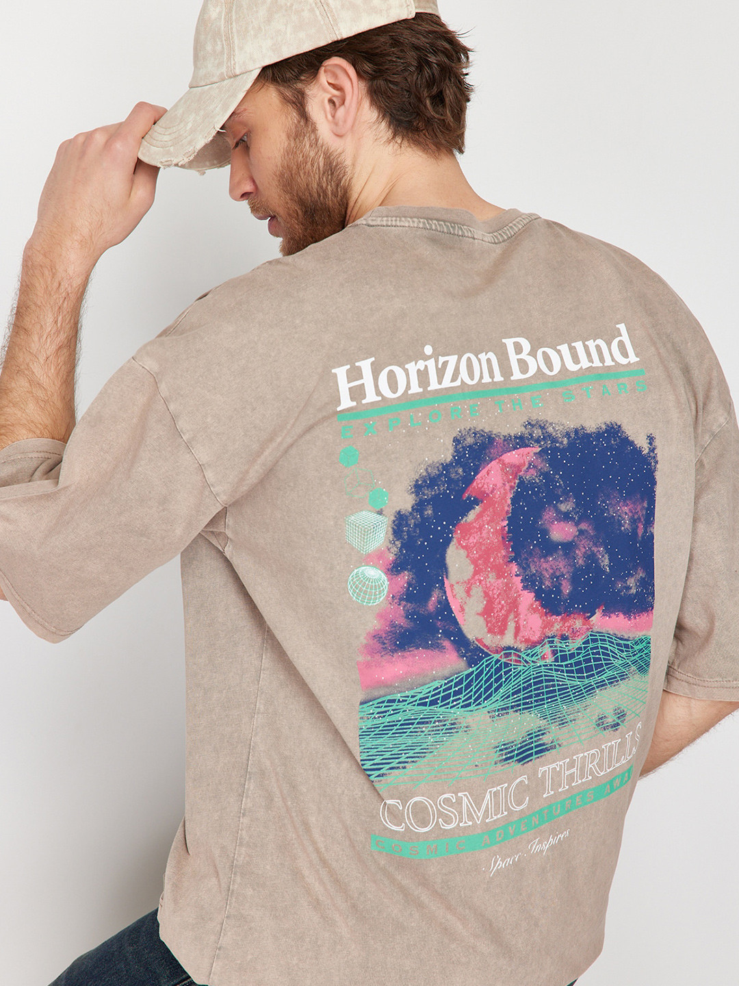 Trendyol Biker Printed Three-Quarter Sleeves Round Neck Cotton T-shirt