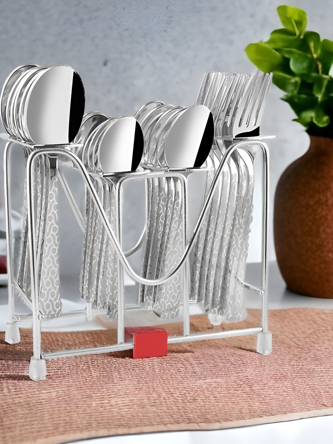FNS Silver-Toned 24 Pieces Stainless Steel Arias Sysco Cutlery Set With Stand