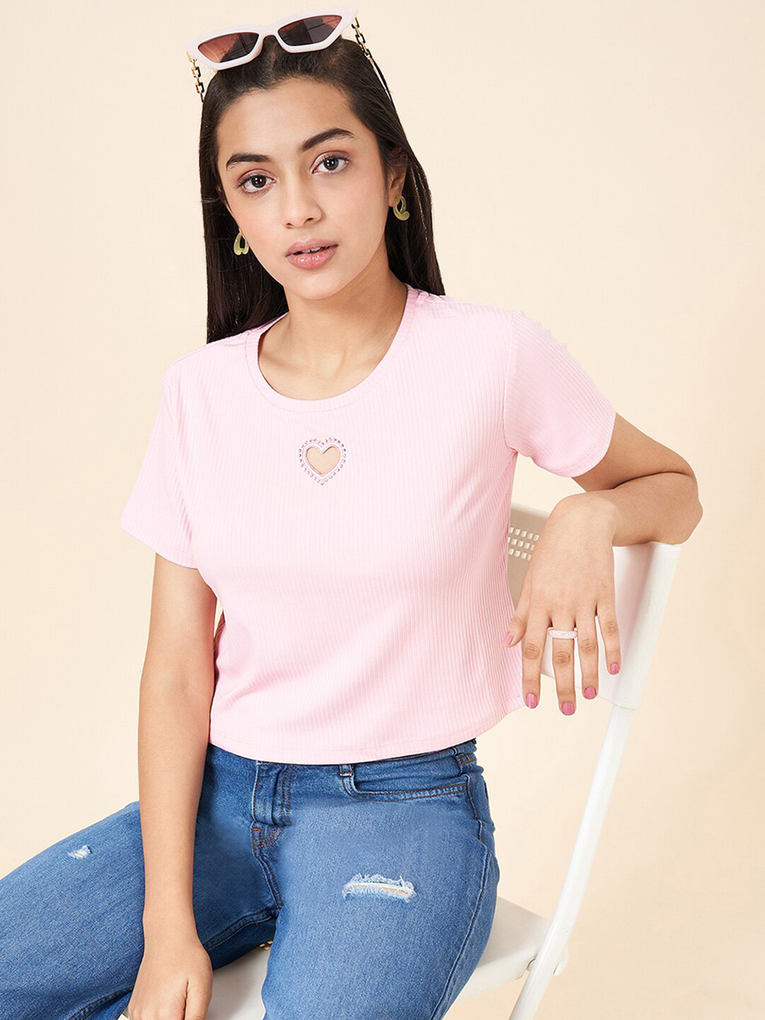 Coolsters by Pantaloons Girls Round Neck Short Sleeves Cotton Crop T-shirt