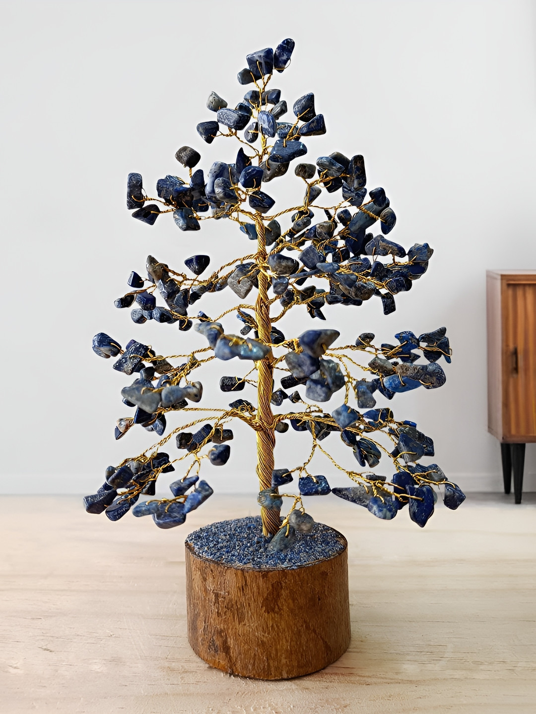 Shubhanjali Lapis Lazuli Tree 300 Chips Blue Stone Natural Living Room Small Showpiece - 10 Inches
