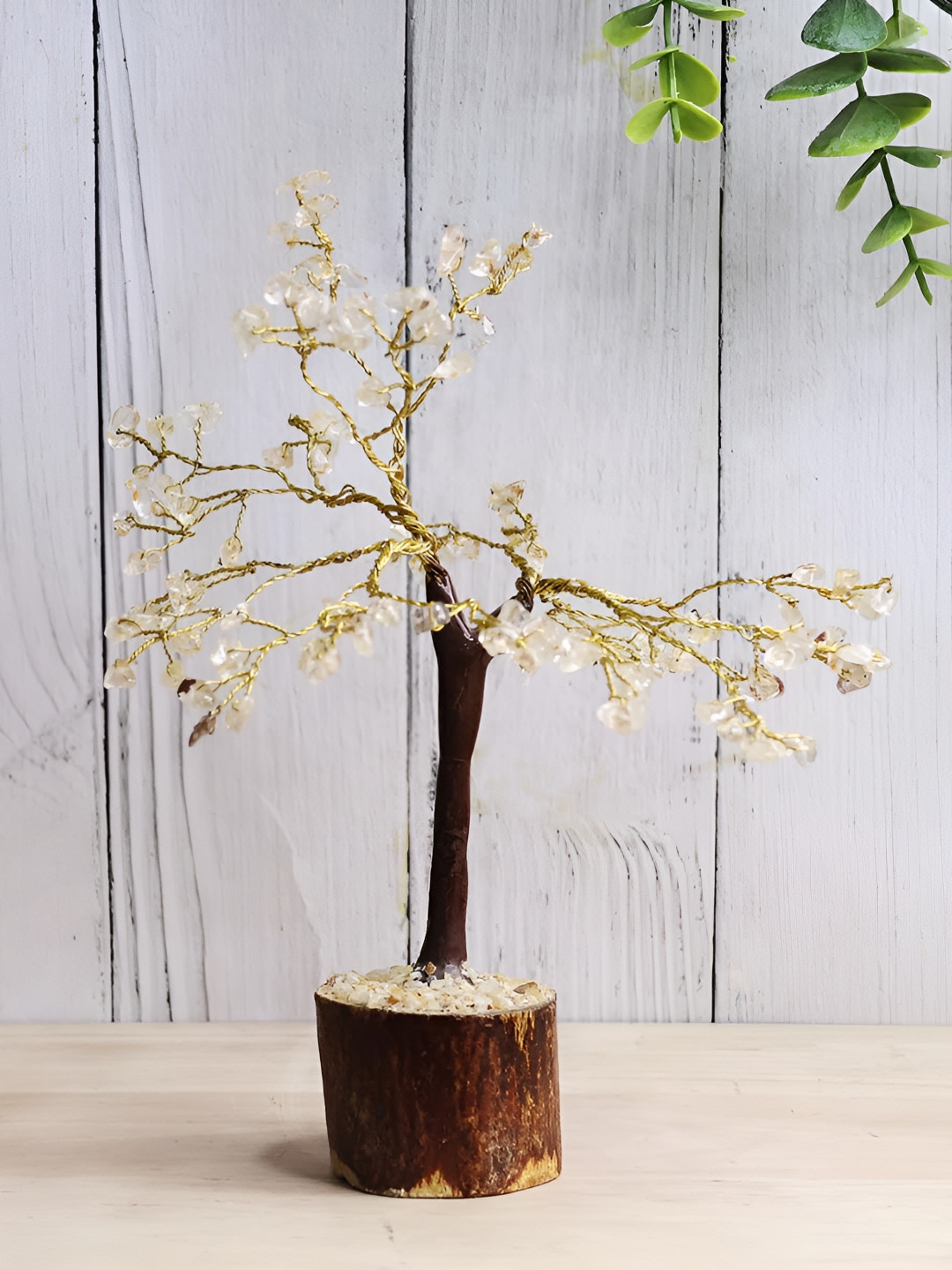 Shubhanjali Citrine M-Seal Tree 100 Chips Yellow Stone Glossy Living Room Small Showpiece - 8 Inches