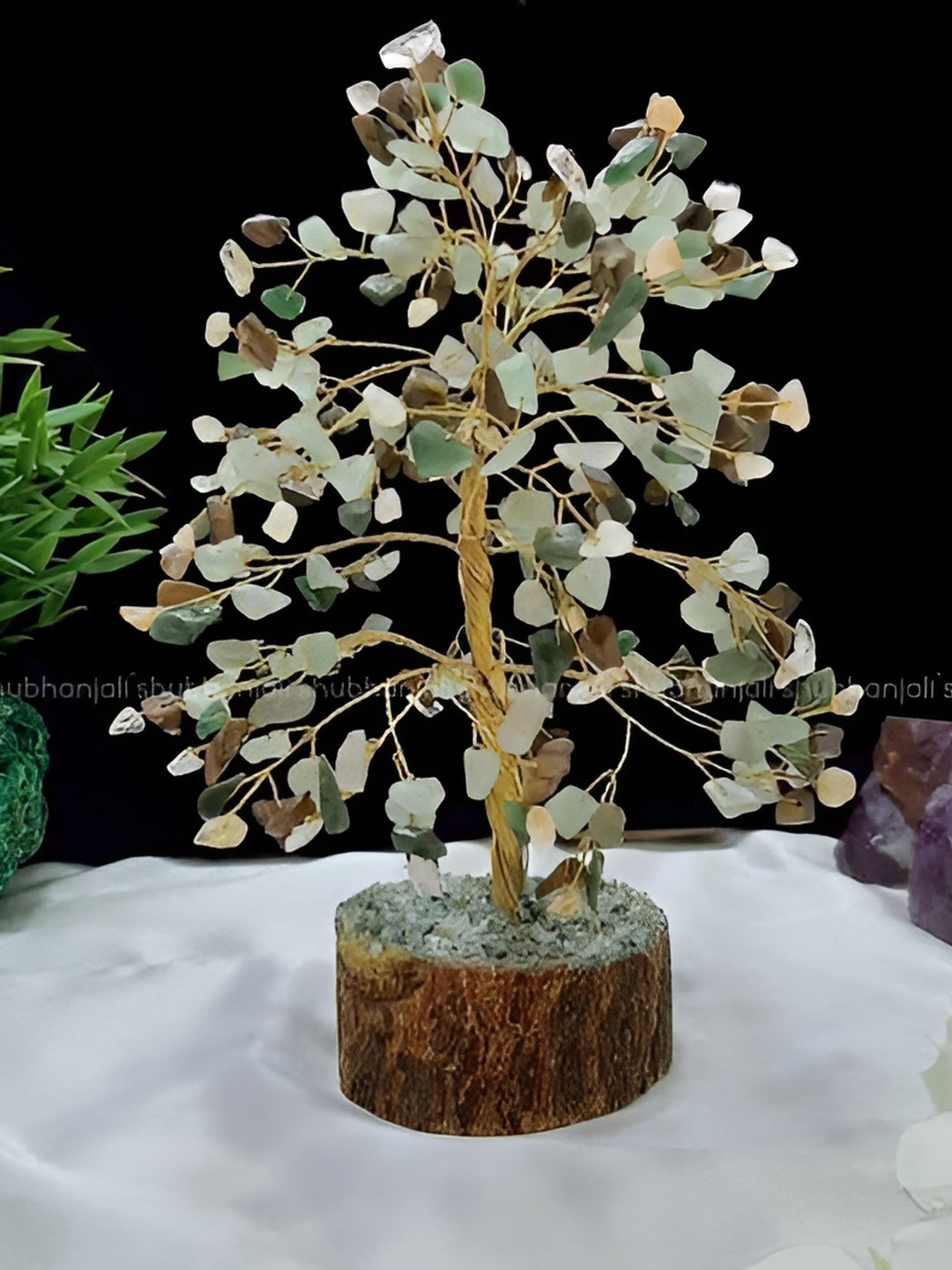 Shubhanjali Wealth Tree Green Stone Glossy Living Room Small Showpiece - 10 Inches