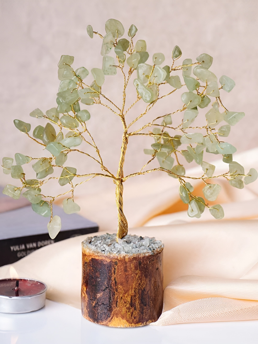 Shubhanjali Green Aventurine Tree 100 Chips Green Stone Matte Living Room Medium Showpiece - 8 Inches