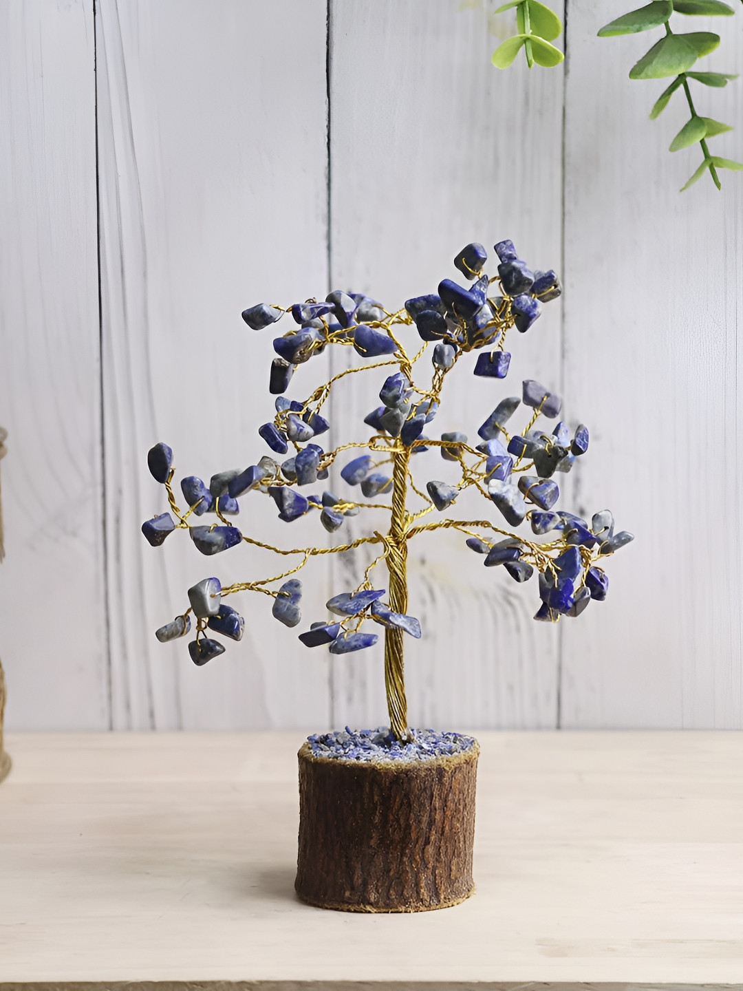 Shubhanjali Lapis Lazuli Tree 100 Chips Blue Stone Glossy Living Room Medium Showpiece - 8 Inches