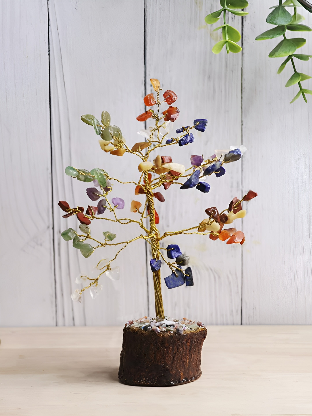 Shubhanjali 7 Chakra Tree 100 Chips Green Stone Natural Living Room Medium Showpiece - 8 Inches