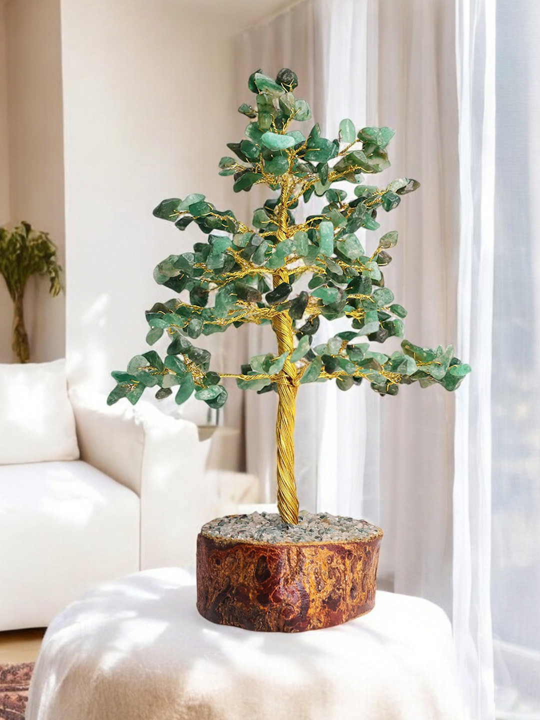 Shubhanjali Green Jade Tree 300 Chips Green Stone Glossy Living Room Small Showpiece - 10 Inches