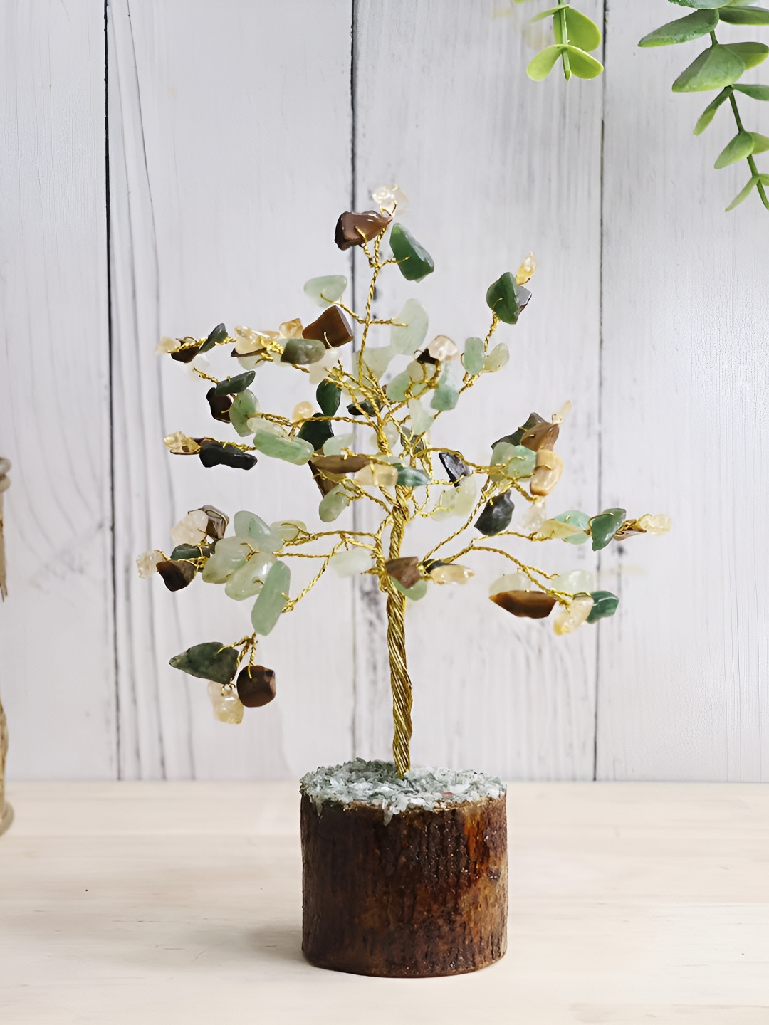 Shubhanjali Wealth Tree Green Stone Natural Home Office Medium Showpiece - 8 Inches