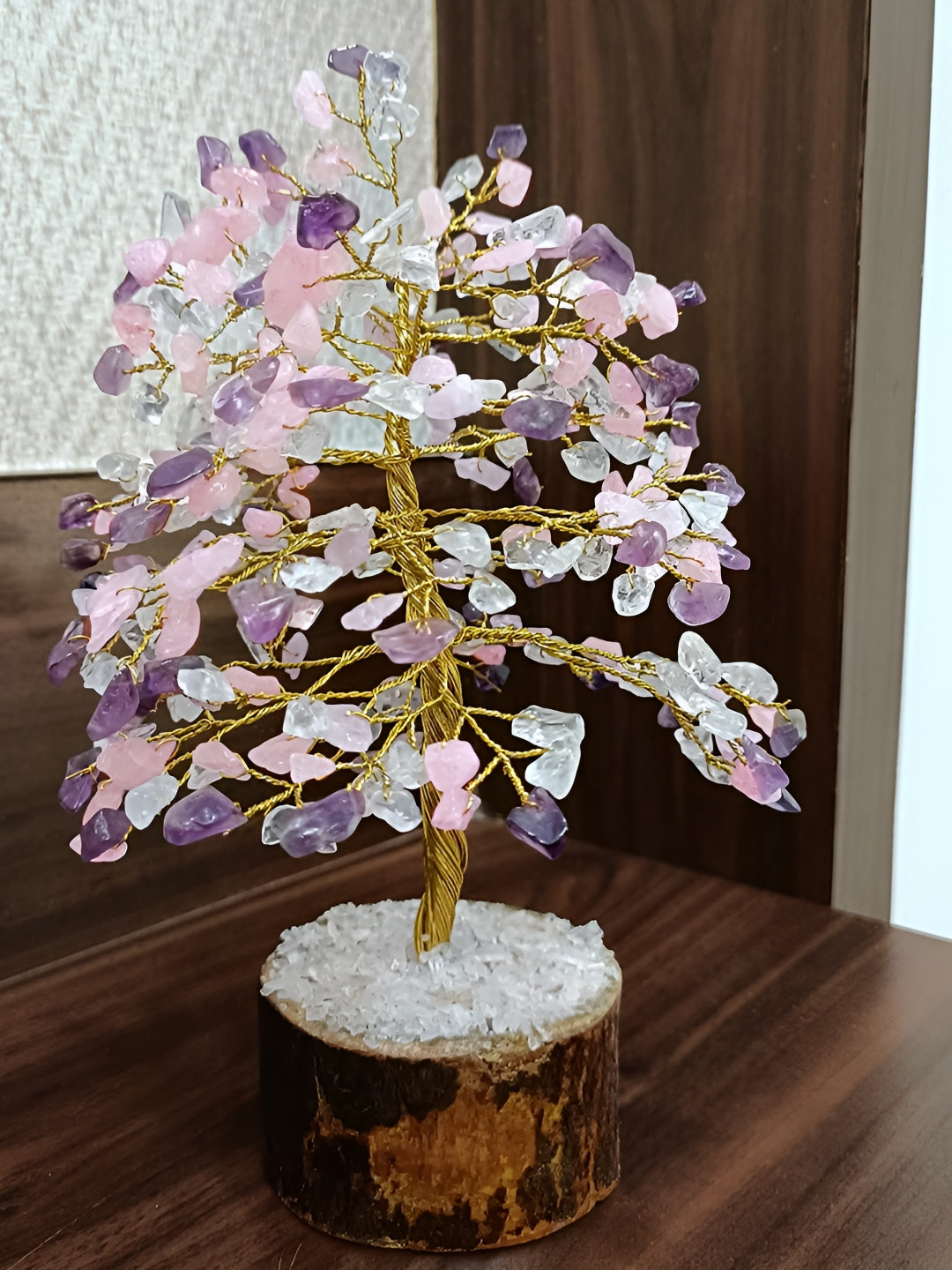 Shubhanjali Peace and Calming Tree 300 Chips Pink Crystal Glossy Living Room Small Showpiece - 8 Inches