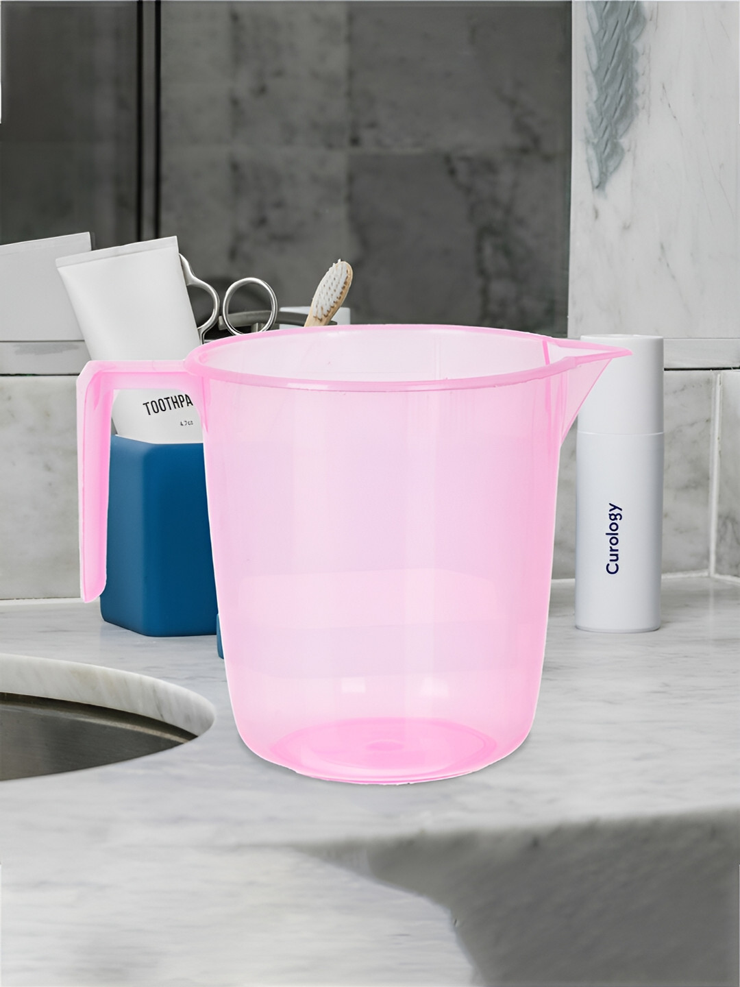 Kuber Industries Pink 18 Piece Solid Plastic Bath Mugs 1.1L