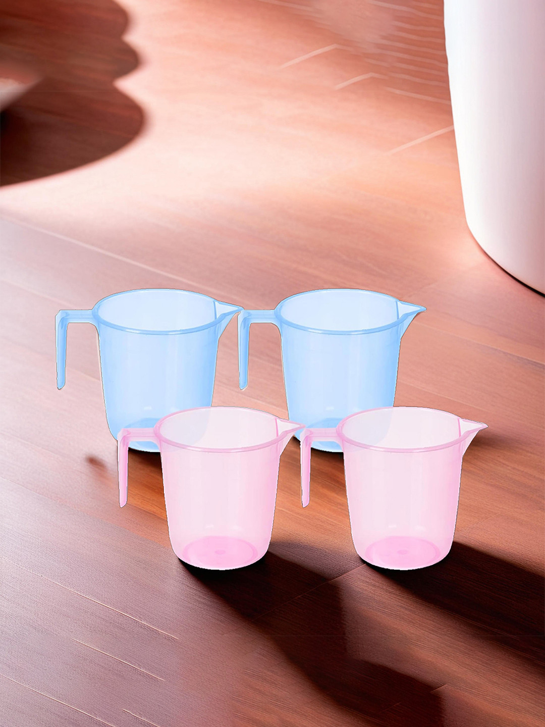 Kuber Industries Blue & Pink 4 piece Solid Plastic Bath Mugs 1.1L each