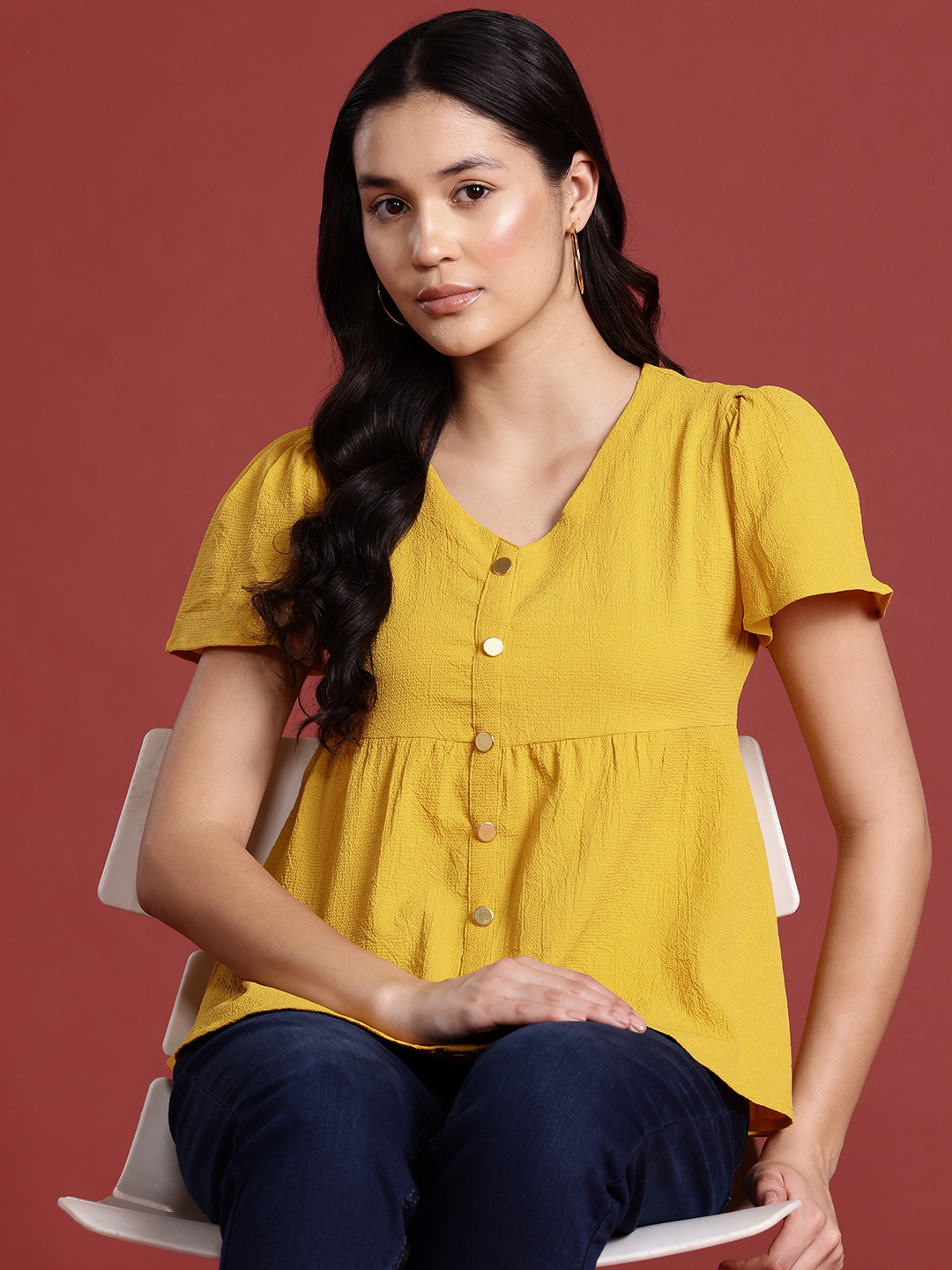 all about you Crinkled Top with Mock Buttons