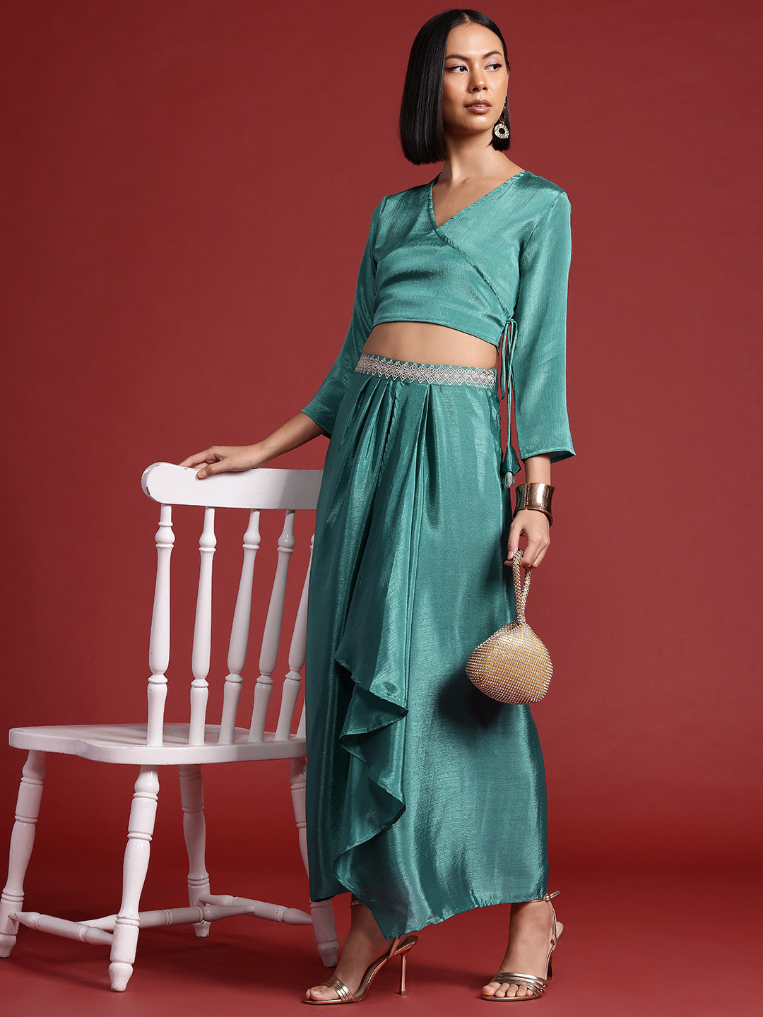 all about you Embroidered Detail Wrap Ethnic Co-ords