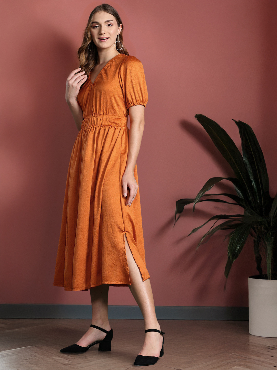 DressBerry Glam Cinched Waist A-Line Midi Dress