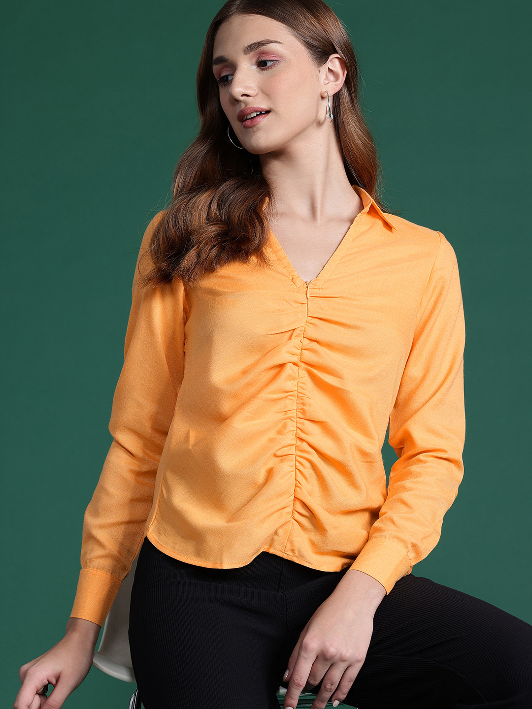 DressBerry Bizwear Ruched Shirt Collar Top