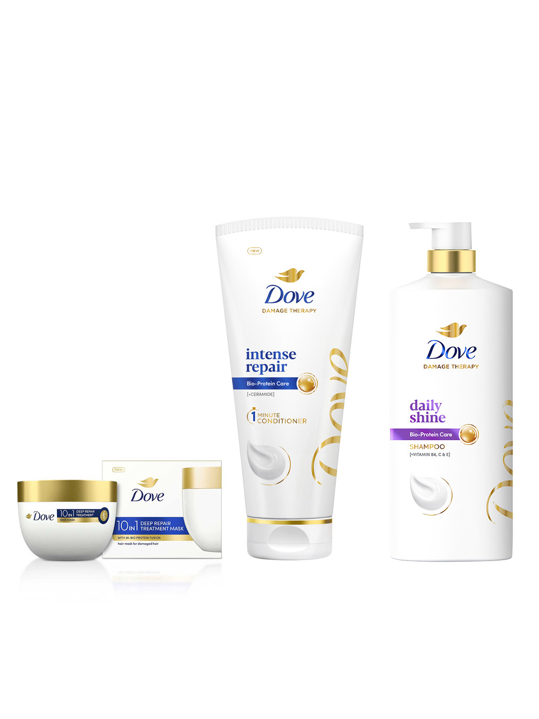 Dove Set of Daily Shine Shampoo + Intense Repair Conditioner + Deep Repair Hair Mask