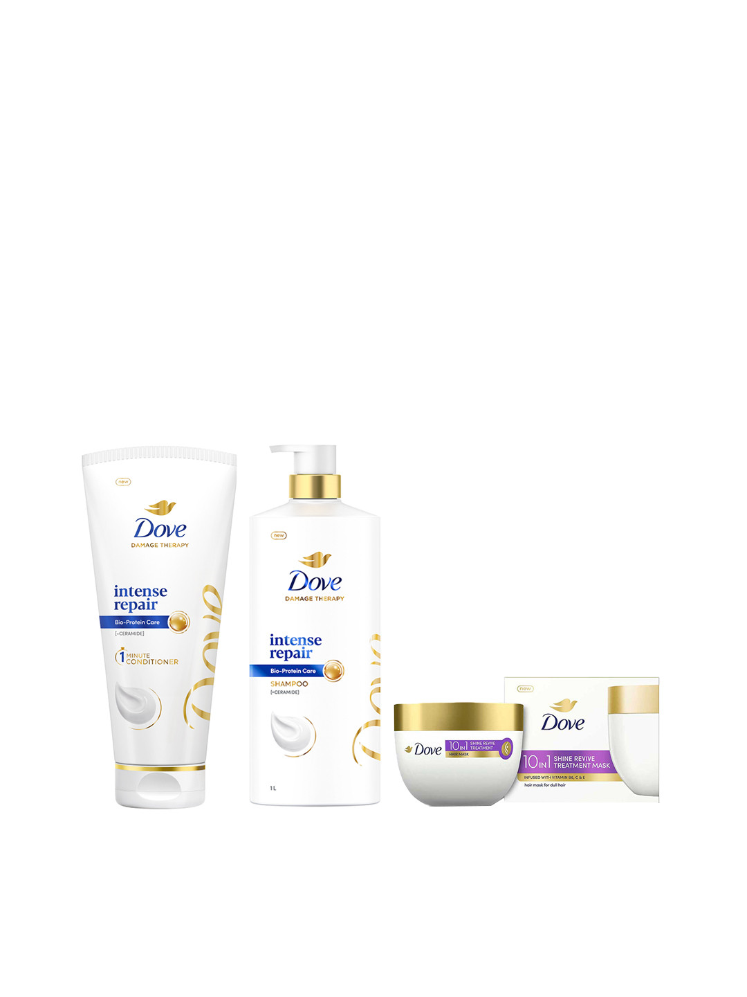Dove 10In1 Shine Revive Hair Mask 300ml + Intense Repair Shampoo 1L + Conditioner 175ml