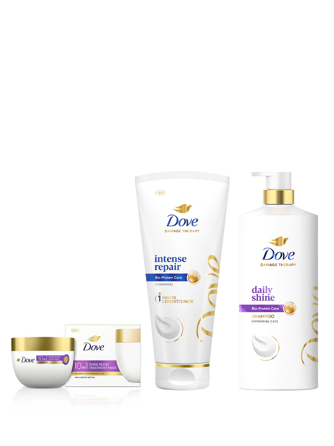 Dove 10In1 Shine Revive Hair Mask 300ml + Daily Shine Shampoo 1L + Conditioner 175ml