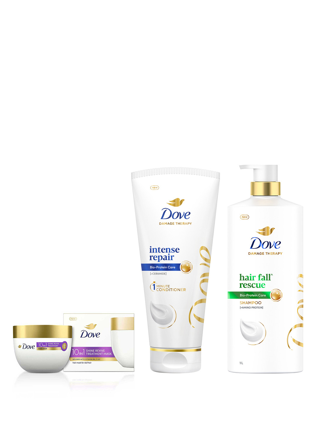 Dove 10In1 Shine Revive Hair Mask 300ml + Hair Fall Rescue Shampoo 1L + Conditioner 175ml