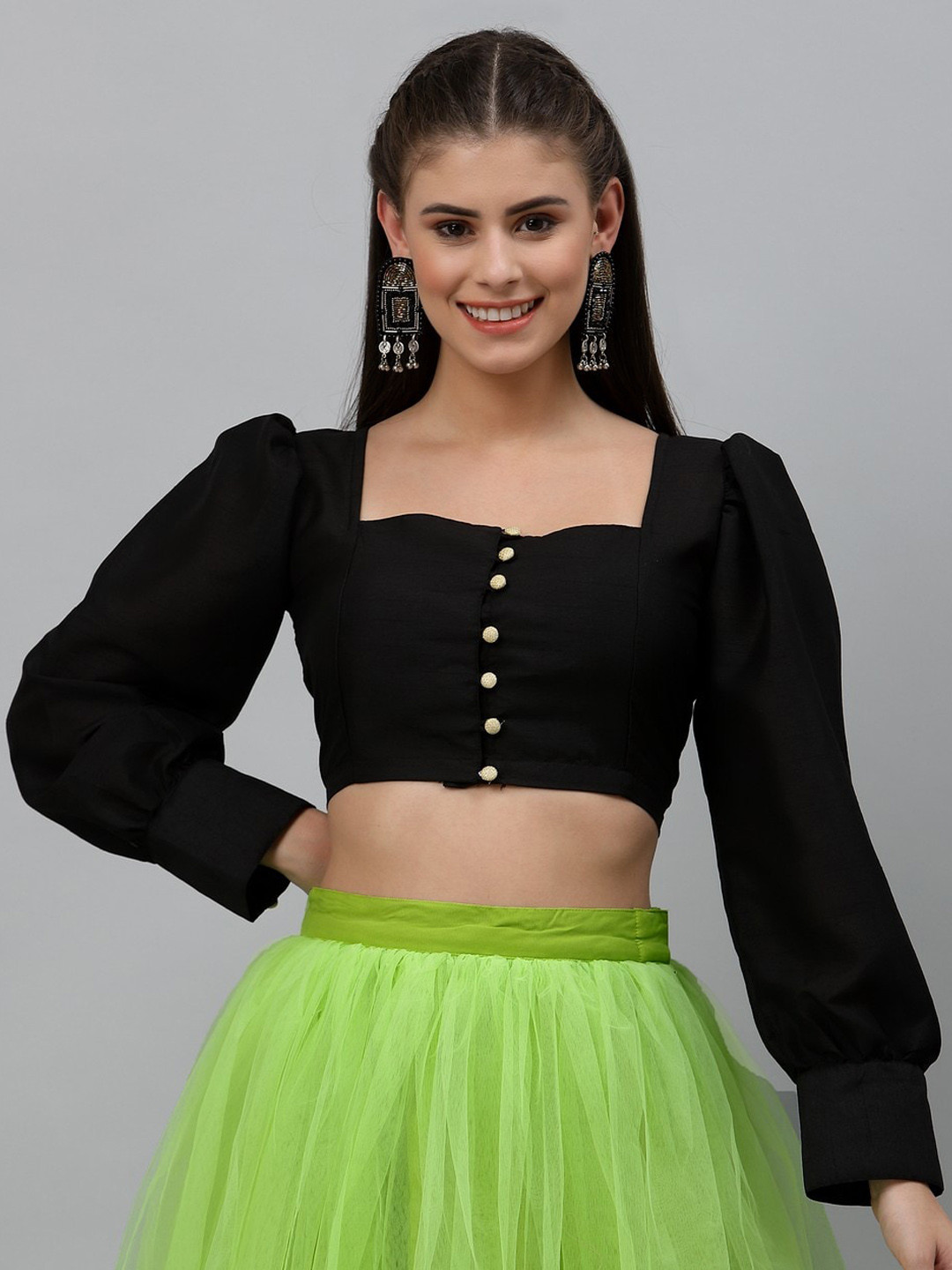studio rasa Chroma Button Down Saree Blouse