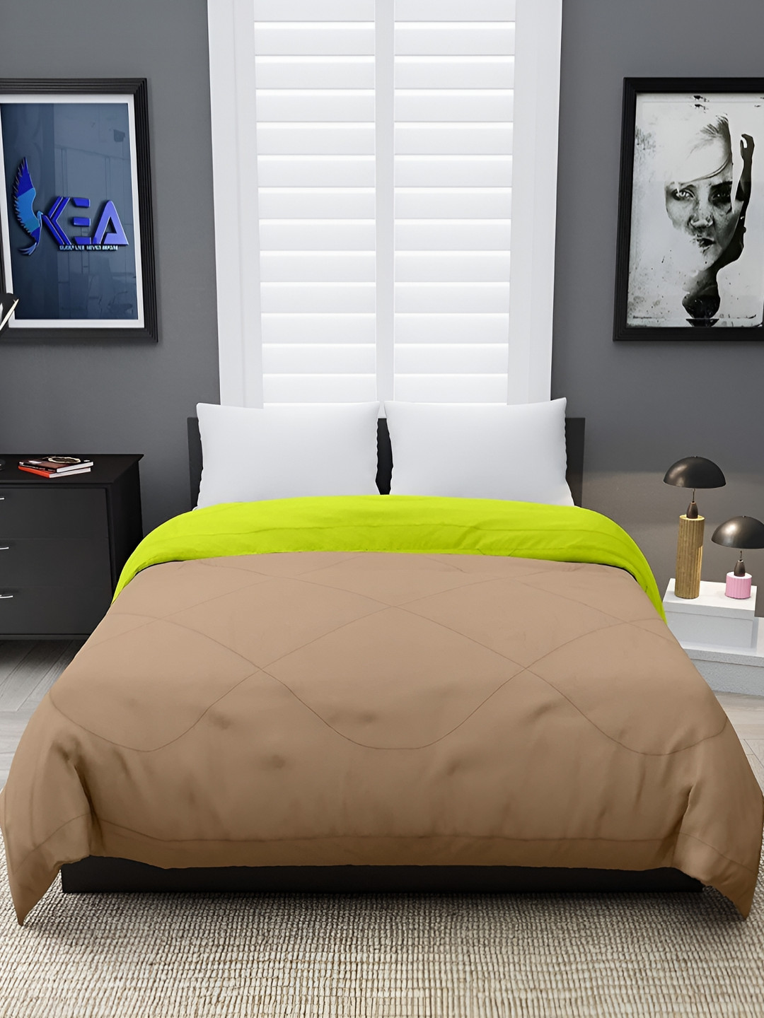 RF RELAXFEEL Green & Beige Heavy Winter 233 GSM Double Bed Comforter