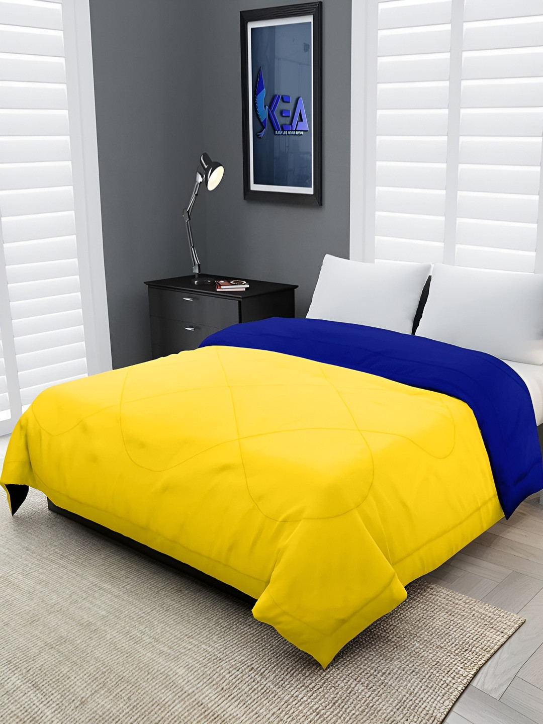 RF RELAXFEEL Yellow & Blue Heavy Winter 233 GSM Double Bed Comforter